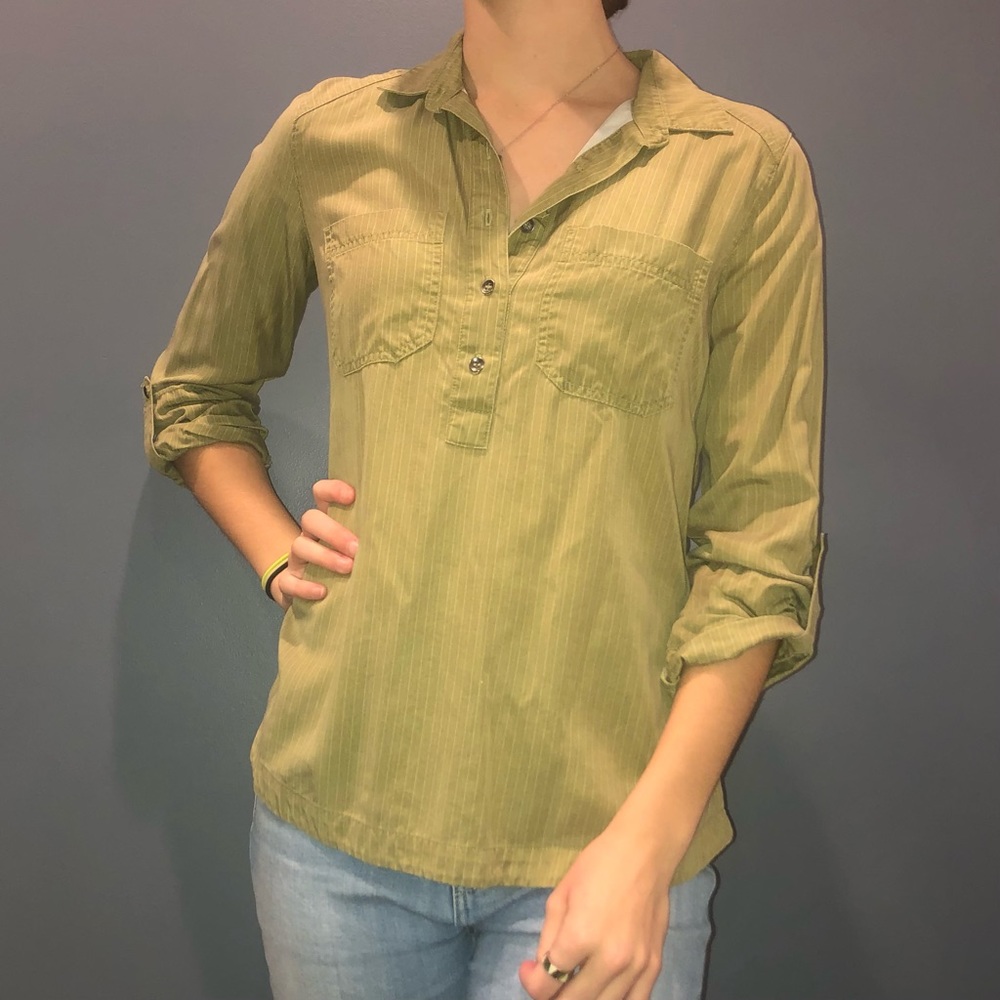 Multiples small classy green henley style top 100% lyocell